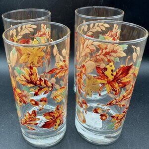 Greenbrier Autumn Fall Leaves Acorns Drinking Glasses Tumblers 16 oz Set of 4
